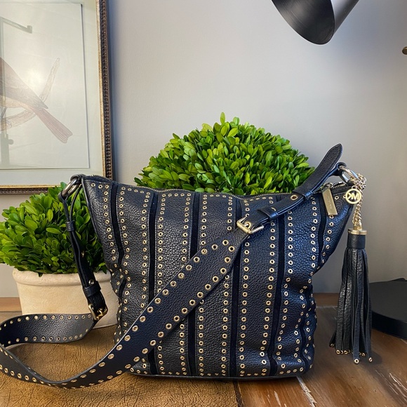 Michael Kors Brooklyn Grommet Pebble Leather and Suede Shoulder Crossbody Bag - Picture 13 of 13